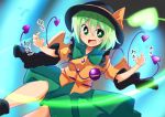  1girl bow chipa_(arutana) green_eyes green_hair hat hat_bow heart komeiji_koishi open_mouth sash solo third_eye touhou wide_sleeves 