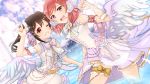  2girls absurdres angel_wings black_hair feet_in_water headset highres kurono_kito love_live!_school_idol_project multiple_girls nishikino_maki open_mouth red_eyes redhead short_hair smile soaking_feet twintails violet_eyes water wings yazawa_nico 