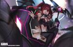  1girl bat_wings breasts elsword gloves red_eyes redhead smile solo swd3e2 thigh-highs twintails wings 