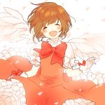  1girl brown_hair cardcaptor_sakura closed_eyes gloves kinomoto_sakura magical_girl open_mouth short_hair smile solo sumisu_(yuttem) wings 