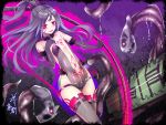  1girl black_hair corruption dark_persona elbow_gloves gloves heart heart-shaped_pupils kantai_collection katsuragi_(kantai_collection) long_hair okuri_banto red_eyes see-through shinkaisei-kan small_breasts solo symbol-shaped_pupils tattoo tentacles thigh-highs 