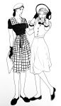  2girls gloves hat jojo_no_kimyou_na_bouken lisa_lisa marker_(medium) monochrome multiple_girls plaid raya suzi_quatro traditional_media 