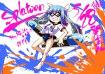  1girl :d blue_hair breasts character_name dated i-19_(kantai_collection) kantai_collection long_hair looking_at_viewer mask open_mouth paint school_uniform smile solo splatoon tentacle_hair torpedo violet_eyes yuzu_momo 