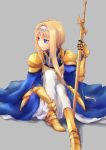  1girl alice_schuberg armor blonde_hair blue_eyes gauntlets gloves long_hair sitting suchiru sword sword_art_online weapon 