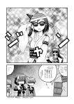  5girls bare_shoulders bowtie braid comic detached_sleeves fusou_(kantai_collection) greyscale hachimaki hair_flaps hair_ornament hair_ribbon headband highres izumi_masashi kantai_collection kasumi_(kantai_collection) long_hair mogami_(kantai_collection) monochrome multiple_girls neckerchief nontraditional_miko remodel_(kantai_collection) ribbon school_uniform serafuku shaded_face shigure_(kantai_collection) short_hair sunglasses suspenders sweatdrop yamashiro_(kantai_collection) 