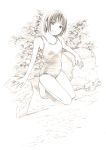  1girl barefoot monochrome one-piece_swimsuit original sketch solo swimsuit traditional_media yoshitomi_akihito 