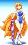  1girl adapted_costume blonde_hair boots breasts fox_tail kagelantern multiple_tails racequeen shorts solo tail touhou yakumo_ran yellow_eyes 