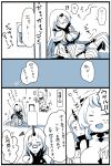  airfield_hime breasts broken_horn claws cleavage comic gloom_(expression) highres horn horns kantai_collection kobone long_hair mittens monochrome northern_ocean_hime seaport_hime seaport_water_oni shinkaisei-kan suitcase translation_request 