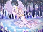  1girl aruze barefoot bishoujo_senshi_sailor_moon chibi_usa crescent crystal double_bun dress earrings facial_mark forehead_mark helios_(sailor_moon) horn jewelry long_hair older pegasus pegasus_(sailor_moon) pink_hair red_eyes small_lady_serenity tree twintails white_dress 