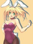  1girl animal_ears blonde_hair bunny_girl bunnysuit character_request elf estpolis_denki kanikame pointy_ears rabbit_ears solo twintails 