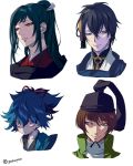  4boys blue_eyes blue_hair brown_hair face green_hair hat ishikirimaru japanese_clothes long_hair male_focus mikazuki_munechika multiple_boys red_eyes sayo_samonji short_hair simple_background tarou_tachi touken_ranbu upper_body white_background yoshii 