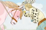  1boy blonde_hair cowboy_hat hat horse jojo_no_kimyou_na_bouken mountain_tim steel_ball_run tanaka_kaori 