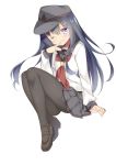  1girl akatsuki_(kantai_collection) black_hair full_body hat kantai_collection long_hair neckerchief one_eye_closed pantyhose rei_(rei&#039;s_room) remodel_(kantai_collection) school_uniform serafuku simple_background skirt solo violet_eyes 