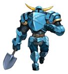  armor artist_request belt bloodstained:_ritual_of_the_night clenched_hand commentary helmet horns natsume_yuji natsume_yuuji shovel shovel_knight shovel_knight_(character) simple_background solo tagme walking white_background worktool 