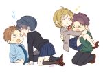  &gt;_&lt; 2boys 2girls apfl0515 black_legwear blazer blonde_hair blue_hair brown_eyes brown_hair carrying chibi closed_eyes gekkan_shoujo_nozaki-kun heart hori_masayuki kashima_yuu kneehighs multiple_boys multiple_girls necktie open_mouth princess_carry purple_hair red_eyes school_uniform seo_yuzuki smile wakamatsu_hirotaka 