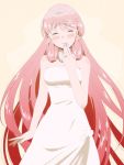  1girl akashi_(kantai_collection) bare_shoulders blush breasts bridal_veil bride closed_eyes dress enami_(e373) flower hair_ribbon jewelry kantai_collection long_hair pink_hair ribbon skirt smile solo tress_ribbon twintails veil wedding_dress 