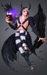  angel_wings black_sclera black_wings blood book fangs hat highres horns jojo_no_kimyou_na_bouken lens_flare pants parody pentagram red_eyes risotto_nero rokiru strap striped striped_legwear striped_pants tail the_binding_of_isaac white_hair wings 