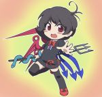  1girl asymmetrical_wings black_hair black_legwear blush_stickers chibi fang houjuu_nue polearm red_eyes shiori_(aid19815) short_hair snake solo touhou trident weapon wings 