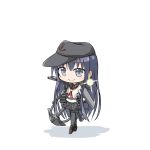  1girl akatsuki_(kantai_collection) anchor_symbol black_hair black_legwear black_skirt blue_eyes closed_mouth commentary_request flat_cap hat kantai_collection long_hair long_sleeves pantyhose pleated_skirt remodel_(kantai_collection) searchlight simple_background skirt smile solo white_background yamato_tachibana 