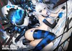  1girl animal_ears blue_eyes breasts character_request elbow_gloves gloves long_hair lu&quot; monster_girl panties revision silver_hair solo striped striped_legwear thigh-highs topless underwear warship_girls_r 