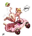  1girl ^_^ alternate_costume animal_costume animal_ears ass blonde_hair car cat_costume cat_ears cat_tail closed_eyes driving earrings gloves jewelry mario_kart_8 motor_vehicle onichan-xd paw_gloves princess_peach solo tail turtle_shell vehicle 