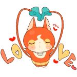  cat chiyoko_(oman1229) closed_eyes english heart incoming_kiss jibanyan multiple_tails no_humans notched_ear simple_background solo tail two_tails white_background youkai youkai_watch 