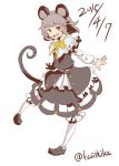  1girl 2015 absurdres animal_ears capelet dated grey_hair highres mouse_ears mouse_tail nazrin open_mouth red_eyes short_hair sketch smile solo tail the_maa touhou 