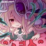  1girl blonde_hair breasts clenched_hand ghost hair_over_one_eye hat large_breasts marshmallow_mille pandora_(p&amp;d) puzzle_&amp;_dragons smile solo twitter_username violet_eyes yes-no_pillow 