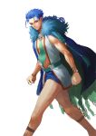  1boy akel blue_hair cape cu_chulainn_(fate/grand_order) fate/grand_order fate_(series) lancer legs ponytail solo tunic 