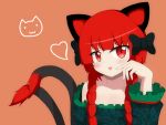  adapted_costume animal_ears bare_shoulders bow cat_ears cat_tail commentary_request hair_bow highres kaenbyou_rin red_eyes redhead seo_haruto tail touhou twintails 