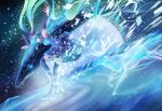  absurdres aqua_hair bare_shoulders deer detached_sleeves hatsune_miku highres long_hair mr._j.w reflection ripples skirt thigh-highs twintails very_long_hair vocaloid whale 
