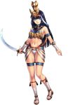  1girl armor black_hair blue_eyes breastplate crown hair_ornament jewelry long_hair looking_at_viewer open_mouth original sandals simple_background smile sword uchiu_kazuma weapon 