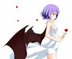  1girl alternate_costume bare_shoulders bat_wings collarbone expressionless flower lavender_hair nightgown no_hat petals profile pspmaru red_eyes red_rose remilia_scarlet rose rose_petals short_hair simple_background sleeveless solo touhou white_background wings 