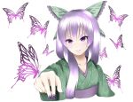 1girl azami_(kanazawa) butterfly highres japanese_clothes kutsurogi long_hair mascot nail_polish purple_hair upper_body violet_eyes 
