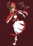  1girl 2015 absurdres alternate_costume belt blonde_hair cape cross dated fang gloves hair_ribbon highres hood red_eyes ribbon rumia short_hair skirt smile solo the_maa touhou 