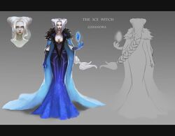  1girl blank_eyes braid breasts cape cleavage dress empty_eyes gloves highres league_of_legends lissandra long_hair scar single_braid solo turnaround white_hair 