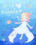  1girl 2012 air_bubble angelfish barefoot closed_eyes fish fish_girl head_fins heart monster_girl orange_hair pop&#039;n_music smile tetra_(pop&#039;n_music) underwater 