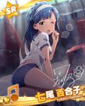  blue_hair blush character_name hairband idolmaster idolmaster_million_live! nanao_yuriko short_hair sports wink yellow_eyes 