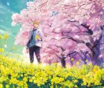  1boy blonde_hair cherry_blossoms flower kise_ryouta kuroko_no_basuke glasses_(artist) petals short_hair solo tree 