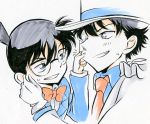  2boys black_hair blue_eyes bowtie edogawa_conan formal hat izumo_neko kaitou_kid meitantei_conan monocle multiple_boys necktie suit top_hat 