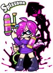  1girl boots crossover inkling long_hair mask pointy_ears purple_hair sarikyou splatoon squid super_soaker tentacle_hair zone-tan 