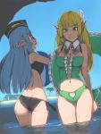  2girls akinbo_(hyouka_fuyou) ass bikini blonde_hair blue_hair elf green_eyes innertube long_hair looking_at_viewer lottie_(pso2) midriff multiple_girls phantasy_star phantasy_star_online_2 pointy_ears red_eyes smile swimsuit water whittier 