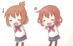  2girls animated animated_gif bow brown_hair closed_eyes fang folded_ponytail hair_ornament hairclip ido_(teketeke) ikazuchi_(kantai_collection) inazuma_(kantai_collection) kantai_collection koufuku_graffiti long_hair lowres multiple_girls musical_note open_mouth pantyhose parody school_uniform serafuku shiawase_graffiti short_hair singing skirt smile ugoira winking 