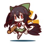  &gt;:) 1girl black_hair black_wings bow brown_eyes c: chibi control_rod hair_bow hair_ribbon highres long_hair looking_at_viewer nuu_(nu-nyu) reiuji_utsuho ribbon smile solo third_eye touhou wings 