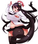  1girl belly black_hair black_legwear blush breasts fat fat_folds fighting_stance filia_(skullgirls) large_breasts long_hair navel oozon_(ozon) red_eyes samson_(skullgirls) skullgirls solo thigh-highs wide_hips zettai_ryouiki 