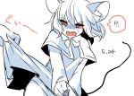  1girl angry animal_ears blush capelet kozakura_(dictionary) mouse_ears nazrin open_mouth red_eyes short_hair simple_background skirt skirt_lift solo tail touhou white_background 