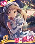  blush bouquet brown_eyes brown_hair character_name dress gloves hair_flower hakozaki_serika idolmaster idolmaster_million_live! long_hair night smile twintails veil wedding 