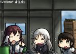  &gt;_&lt; 3girls anchor_symbol black_serafuku box brown_hair dated drum flying_sweatdrops fubuki_(kantai_collection) gloves hamu_koutarou instrument kantai_collection kikuzuki_(kantai_collection) long_hair multiple_girls neck_ribbon necktie noshiro_(kantai_collection) ribbon school_uniform serafuku white_hair 