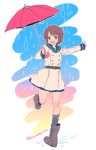  1girl brown_eyes brown_hair coat deco_(geigeki_honey) kantai_collection miyuki_(kantai_collection) rain short_hair umbrella 