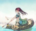  1girl amagi_(kantai_collection) banner breasts brown_hair closed_eyes cowboy_shot flower hair_flower hair_ornament highres kantai_collection long_hair magic multiple_torii namiri outstretched_arm ponytail solo torii 